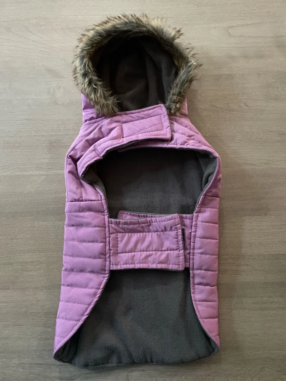 Eddie Bauer Pet Quilted Winter Dog Jacket w/Faux Fur Hood - Purple - Size Medium